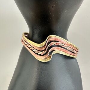 Vintage Tri Tone Twisted Metal Cuff Bracelet Jewelry - gold copper silver tone